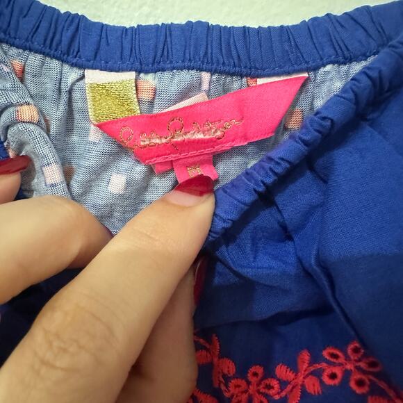 M Lilly Pulitzer Kalama Blue Square Print Off The Shoulder Dress - Picture 4 of 5